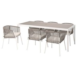 Bord+6 stole med armlæn, ude på tilbud til 6429 kr. hos IKEA