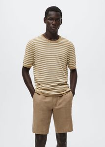 Striped linen T-shirt på tilbud til 129 kr. hos Mango