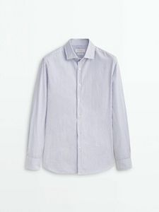 Slim Fit Micro-Striped Poplin Cotton Shirt på tilbud til 299 kr. hos Massimo Dutti