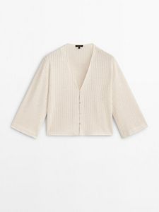 Textured Cotton And Linen Blend Cardigan på tilbud til 399 kr. hos Massimo Dutti