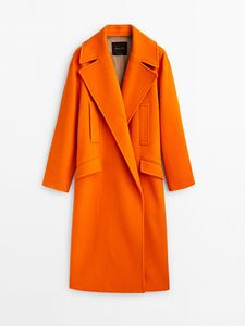 Long Wool Blend Orange Coat på tilbud til 2599 kr. hos Massimo Dutti