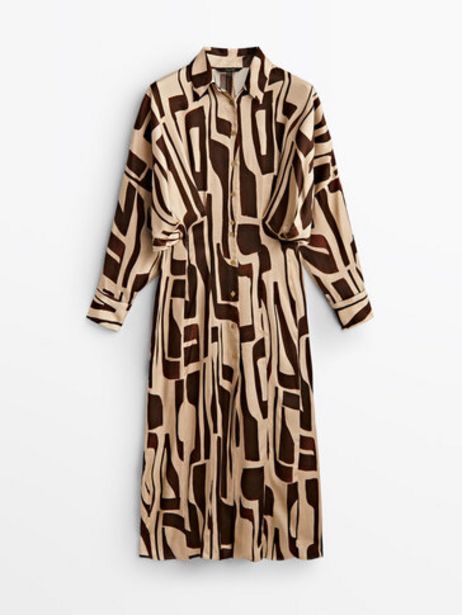 Long Geometric Print Dress på tilbud til 1399 kr. hos Massimo Dutti