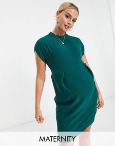 Closet London Maternity - Minikjole med bindebånd i taljen og bælte i smaragdgrøn på tilbud til 396 kr. hos Asos